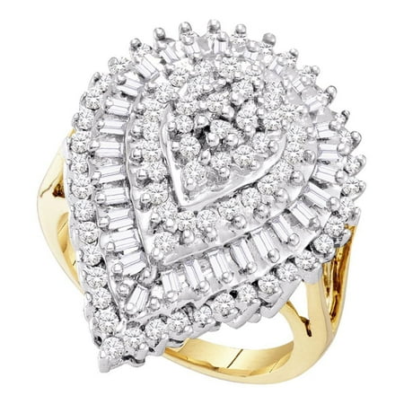 Gold Teardrop Ring - 10kt Yellow Gold Womens Round Baguette Diamond Teardrop Cluster Ring 1.00 Cttw