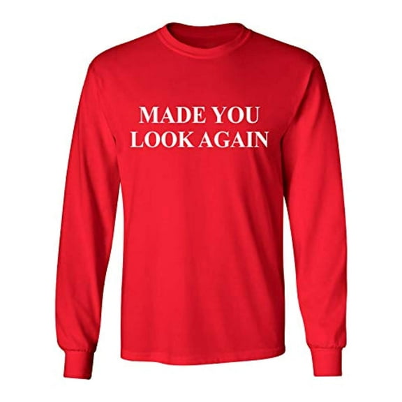 Funny Made You Look Again Adult Long Sleeve Shirt-Red-Medium