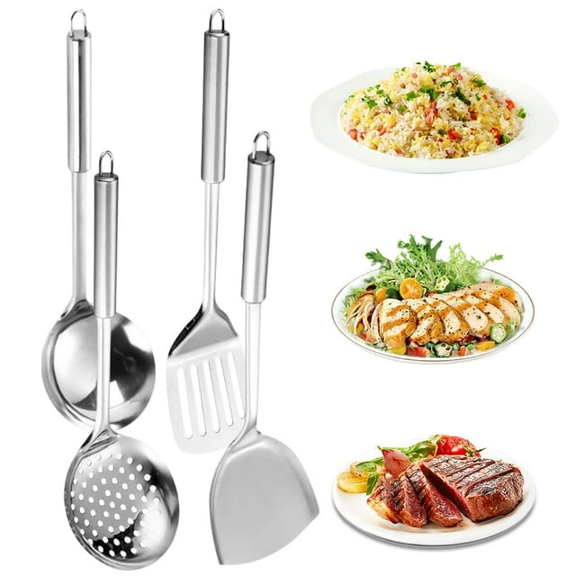 Espátula de titanio utensilios cocina espátulas acero inoxidable espátula mango largo 4 piezas