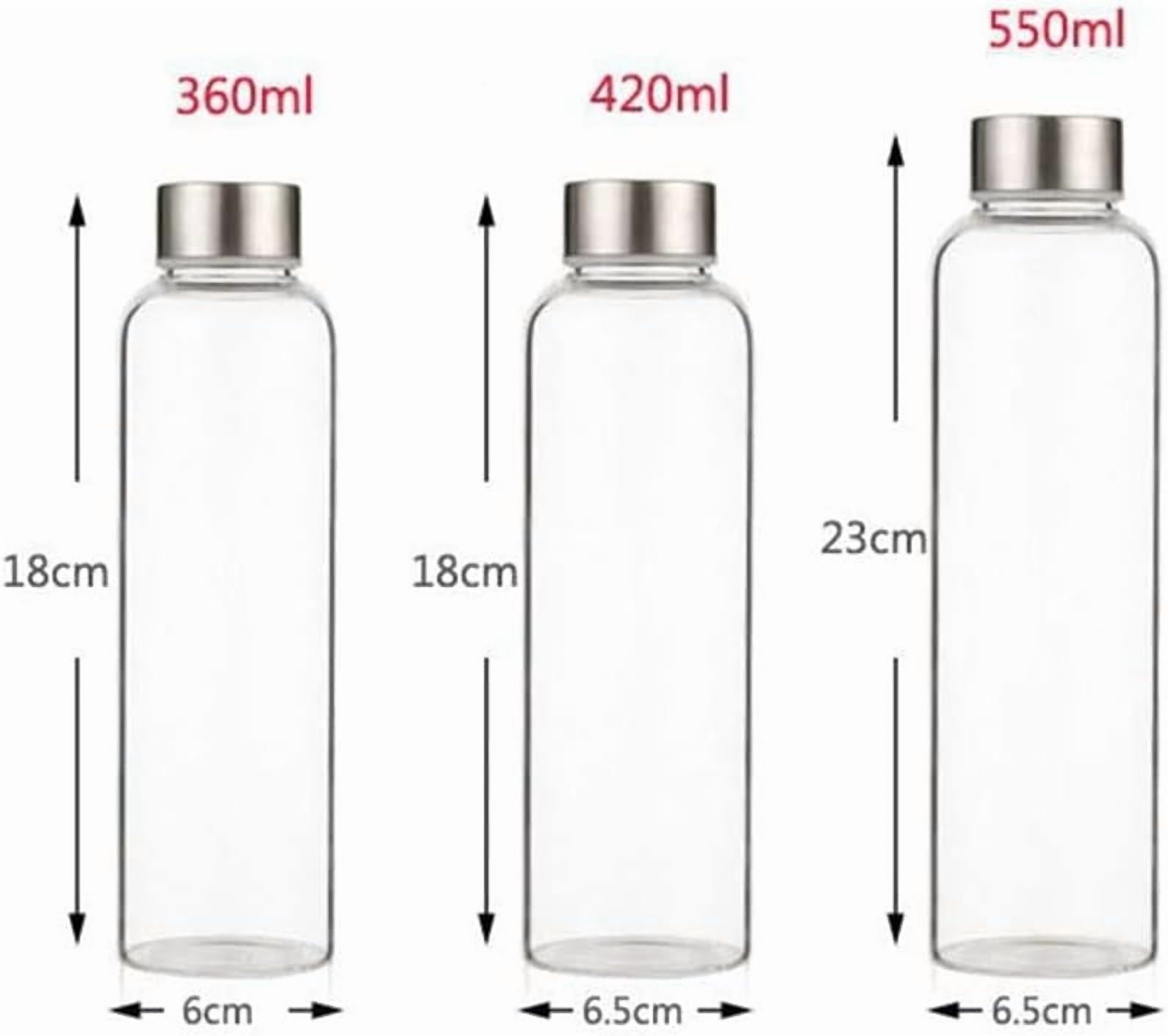 Glass Water Bottle, 360ml/420/550ml Sport Bottle with Stainless Steel Lid and Protective Bag for to Go Travel Gym Home (Green, 420ml)