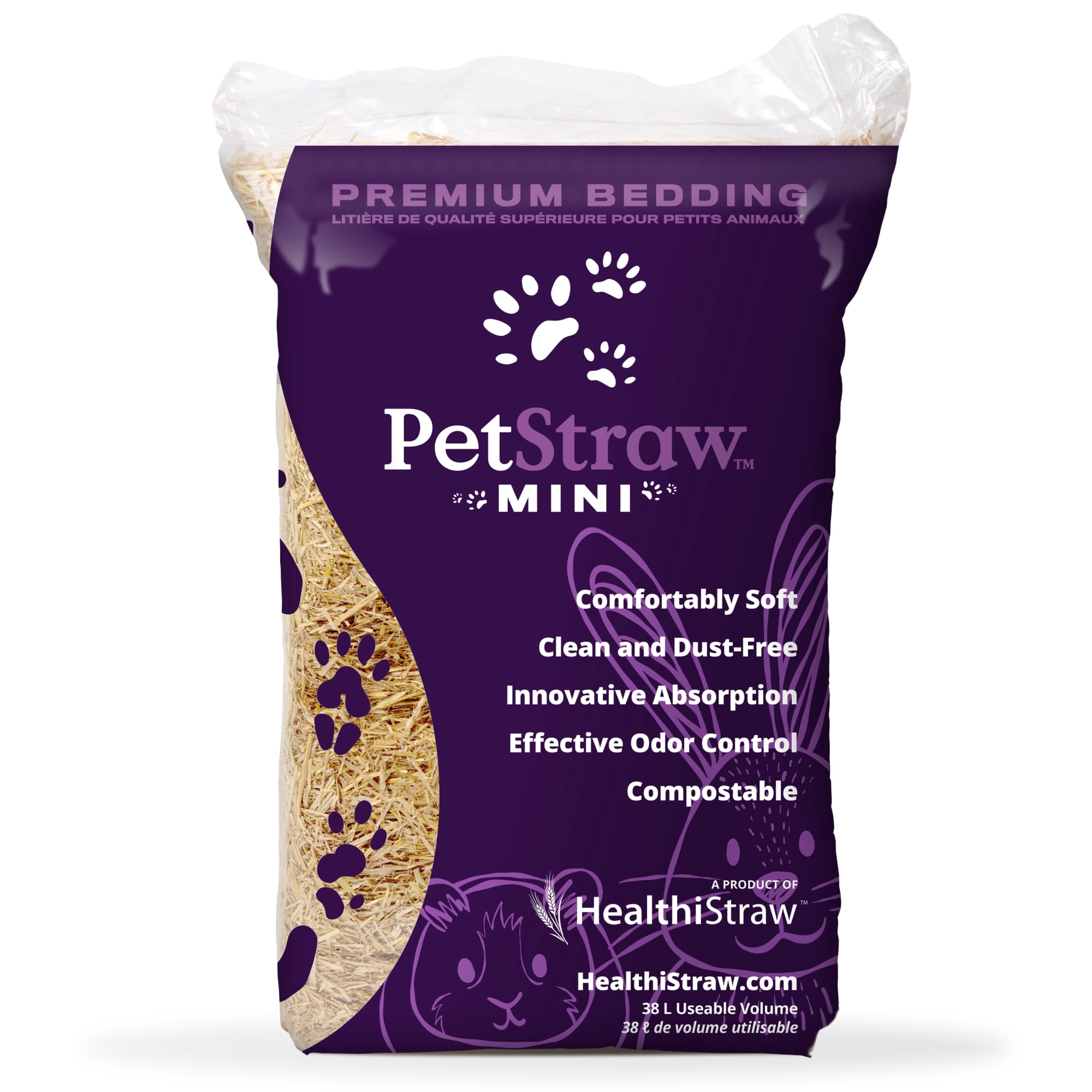 HealthiStraw PetStraw Mini, 38 L (4 lbs) – All-Natural Multi-length Wheat Straw Animal Bedding for Small Pets -Ideal for Tunneling and Burrowing, Soft - Sustainably Sourced