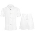 thumbnail image 5 of Clossjun Men's Summer 2 Piece Beach Sets Texture Short Sleeve Button Down Knit Shirts and Shorts Vacation Outfits of Men, 5 of 5