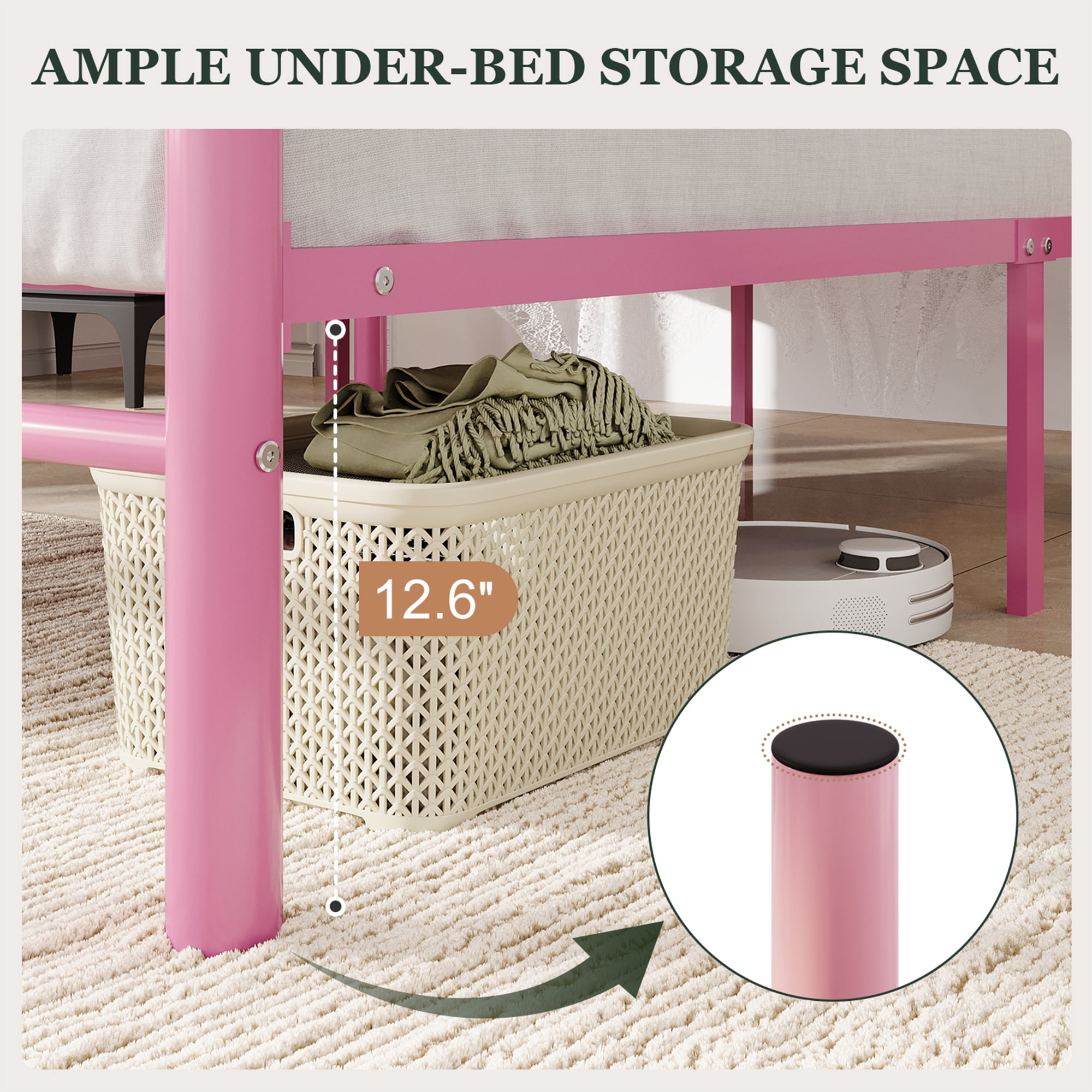 Amolife Full Bed Frame, Metal Platform Bed with Heart-Shaped Headboard and Footboard, 12.6'' Under-Bed Storage Space, No Box Spring Needed, Pink