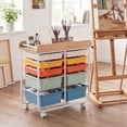 thumbnail image 5 of Costway 10-Drawer Rolling Art & Craft Storage Cart with Wooden Tabletop, Lockable Wheels, Metal Frame & Handles Natural + Macaron, 5 of 10