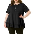thumbnail image 2 of DARING DIVA Women's Plus T Shirts Henley V Neck Button Up  Ruffled Blouses Tops 1X Black, 2 of 6