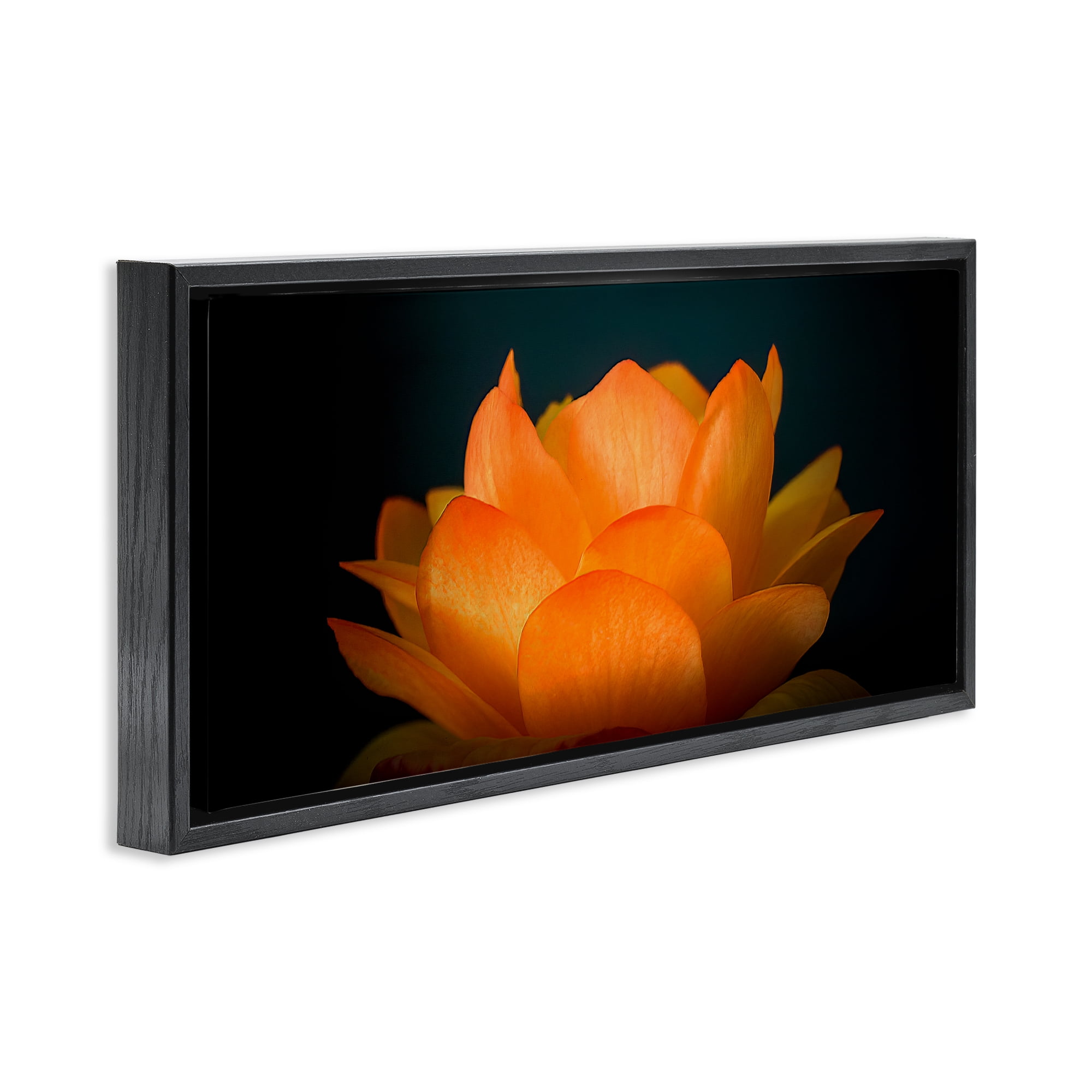 Glowing Orange Lotus Black Framed Floater Canvas Wall Art, design by Phillip Flowers