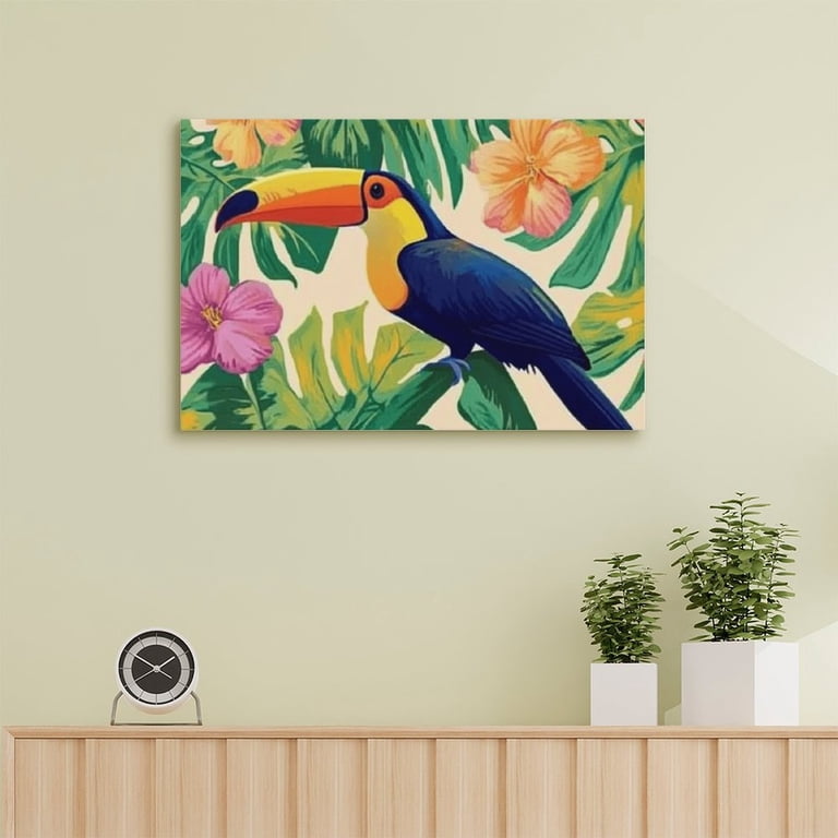 FCXZI Toucan With Tropical Flowers Wall Art, High-definition