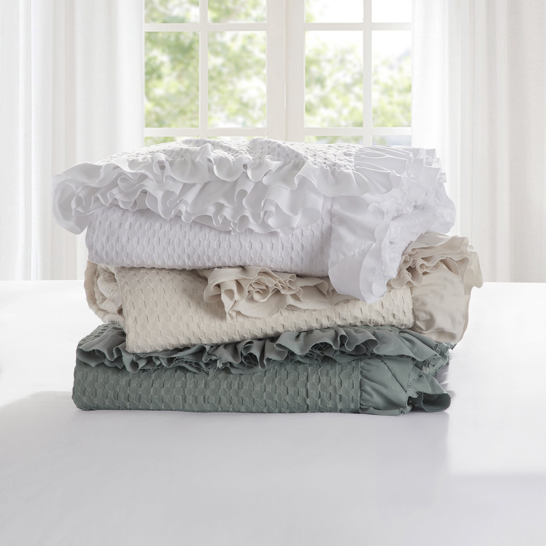 My Texas House Ella White Waffle Woven Microfiber Bed Blanket, King