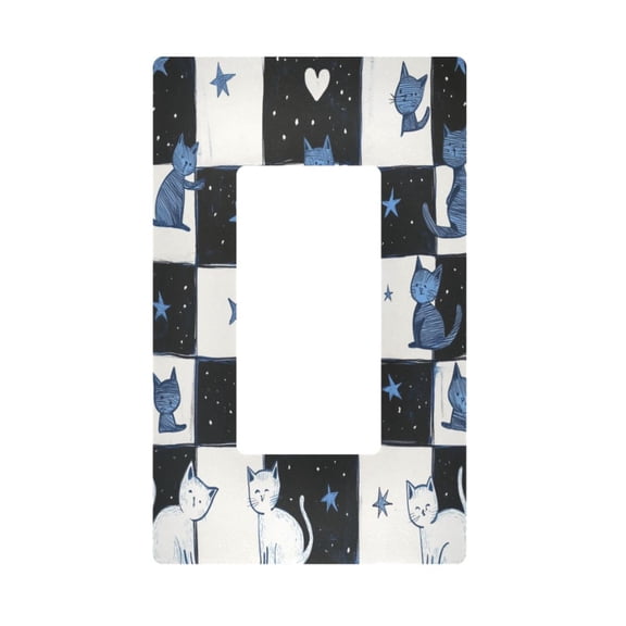 Yayeee Rocker Switch Wall Plate 1-Gang 4.6"x2.9" Home Decorative Outlet Cover, Blue Cat Stars