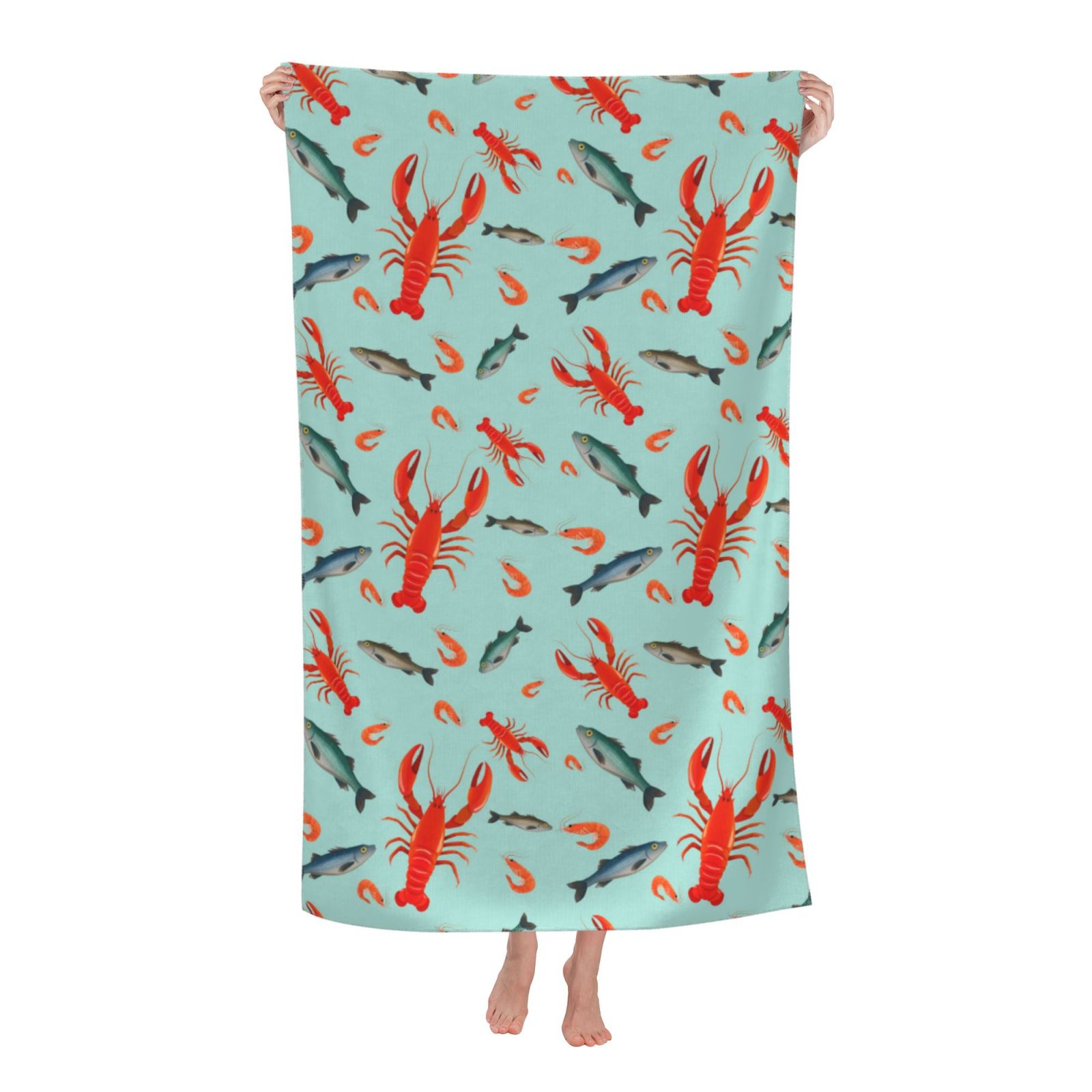 Red Lobster Blue Beach Towel 32x52inch QuickDry, Bath Towels for Kids