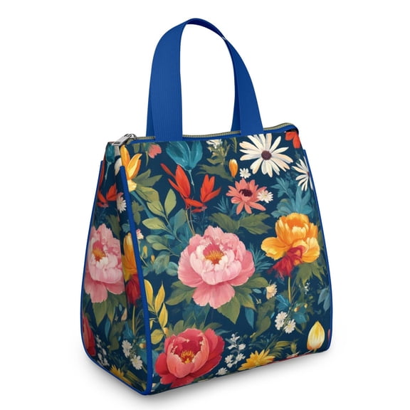 Pioneer Flower Floral Print Pattern Insulated Lunch Bag for Women & Adults,Large Portable Soft Cooler Lunch Bag,Thermal Food Storage Tote with Pearl Cotton,8.66L,8.75x5.75x9.5 Inch