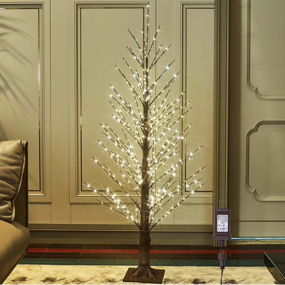 Alpine Tree Hairui iluminado en color marrón, 4 pies con luces blancas cálidas de 450 L