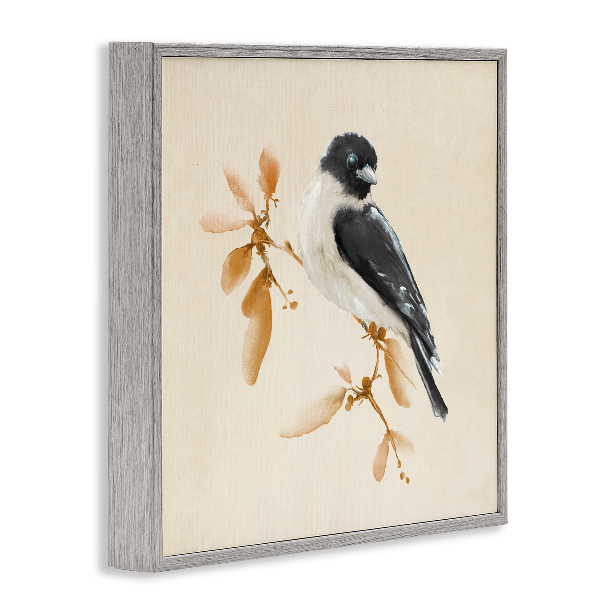 Stupell Industries Subtle Watercolor Chickadee Gray Framed Giclee Art, design by Diannart