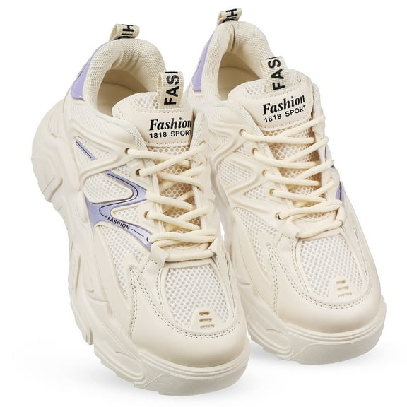 WASHWEPE 1 Pair Of Women Chunky Fashion Sneakers In Beige With Non-slip Soles And Comfortable Fit