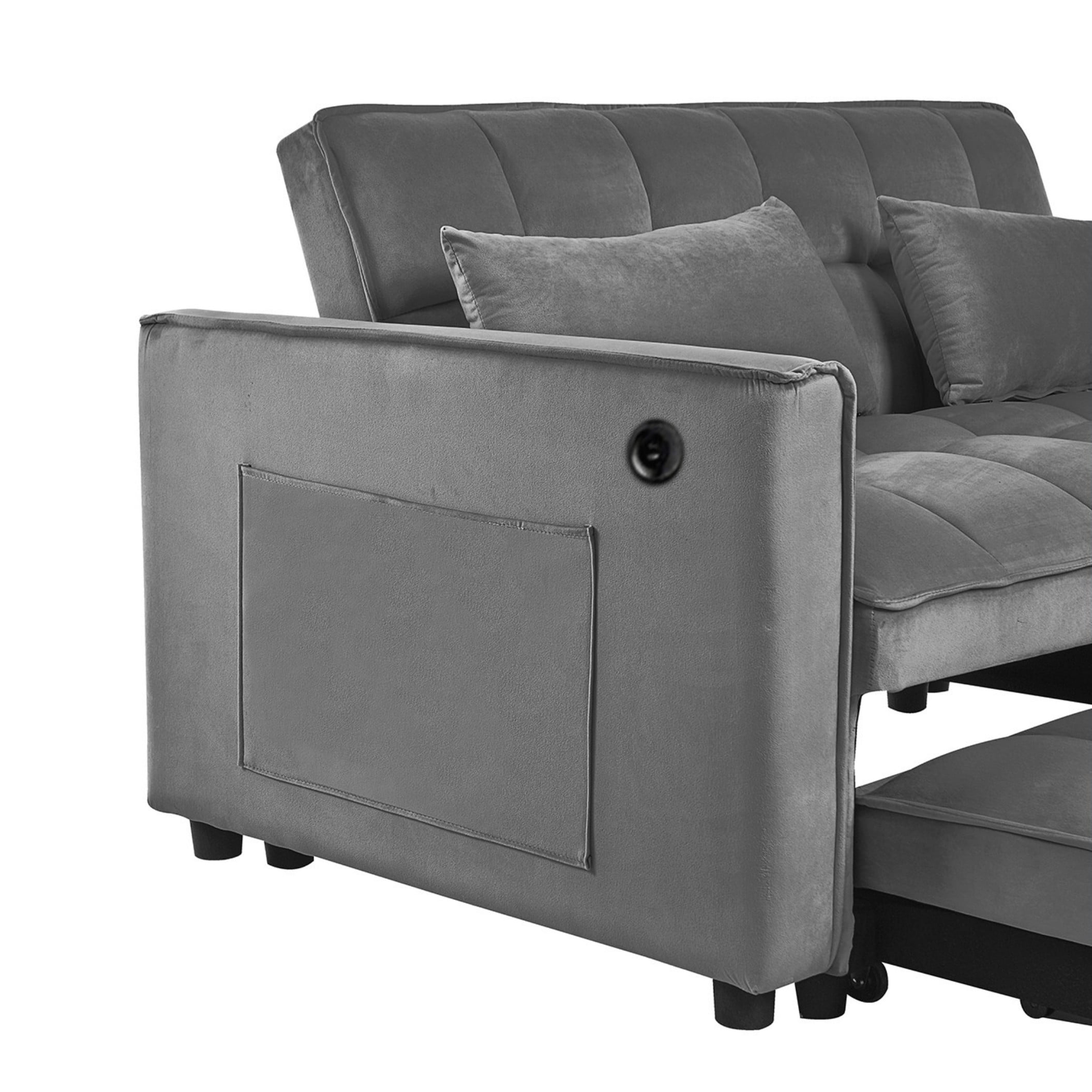 BSHTI 3 in 1 Convertible Pull-Out Loveseat Sofa Bed with 3-Level Adjustable Backrest – Velvet Tufted Sleeper Chair with Side Pockets for Small Spaces, Apartment, Office,Dark gray