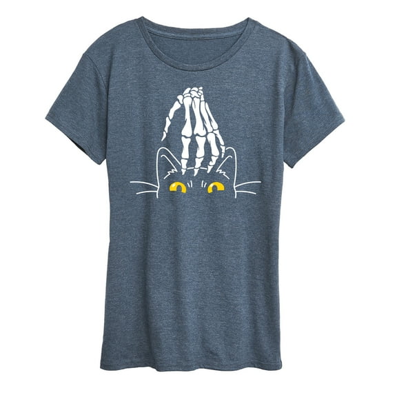 Instant Message - Skeleton Hand Petting Cat - Women's Short Sleeve Graphic T-Shirt