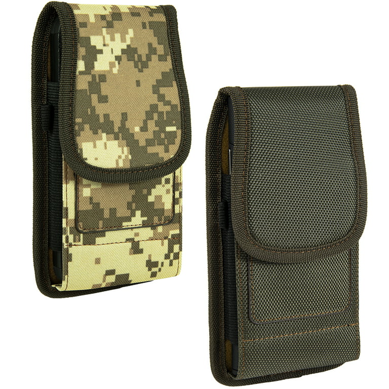  AH Military Grade Camo Nylon Cell Phone Belt Holder for Men  Horizontal Pouch Carrying Clip for [iPhone 6 6S 7 8 X XR XS 11 12] iPhone  11 Moto Droid x