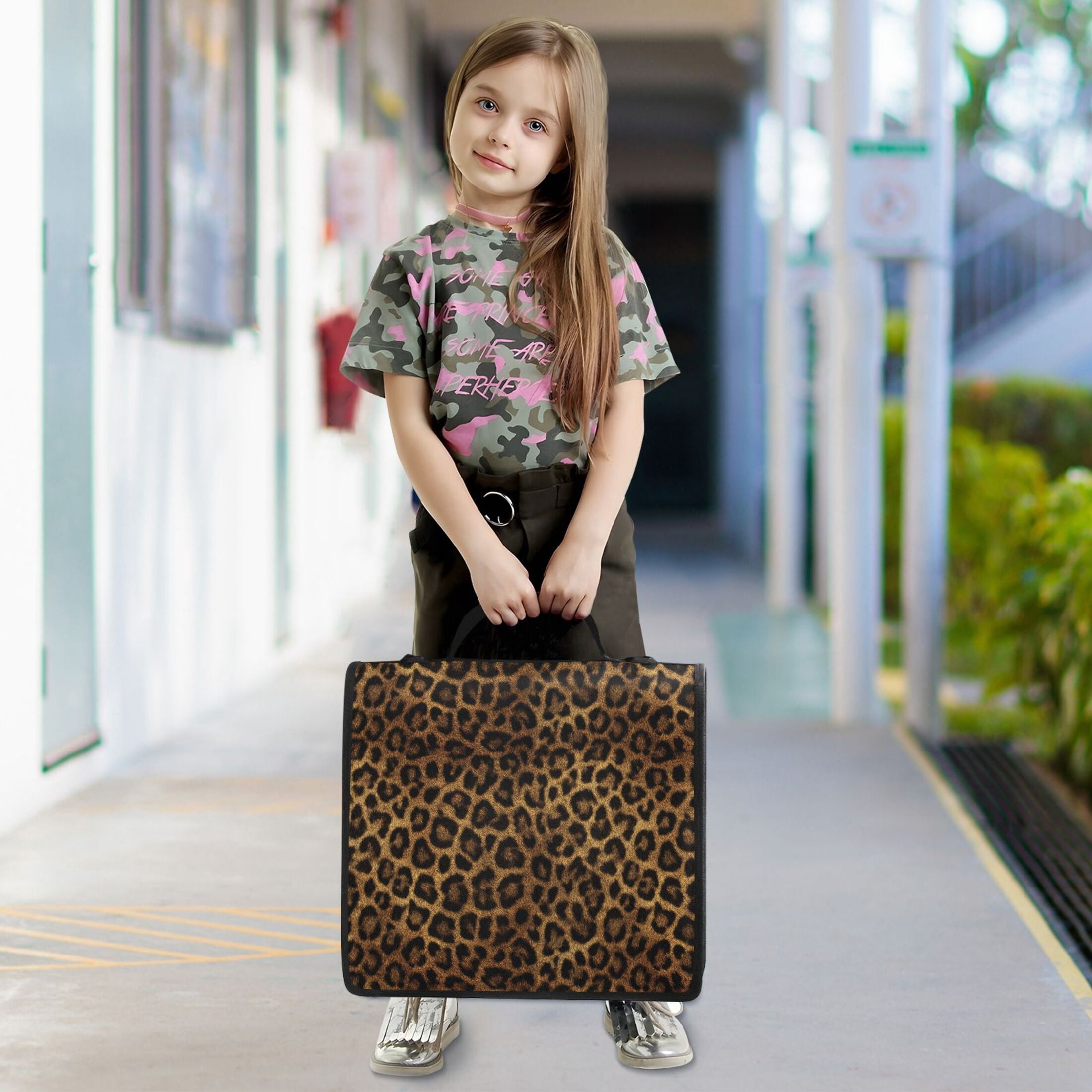 Zipper Binder Beautiful Leopard Print 1.5 Inch Binder Folder Bag with Shoulder Strap and Handle