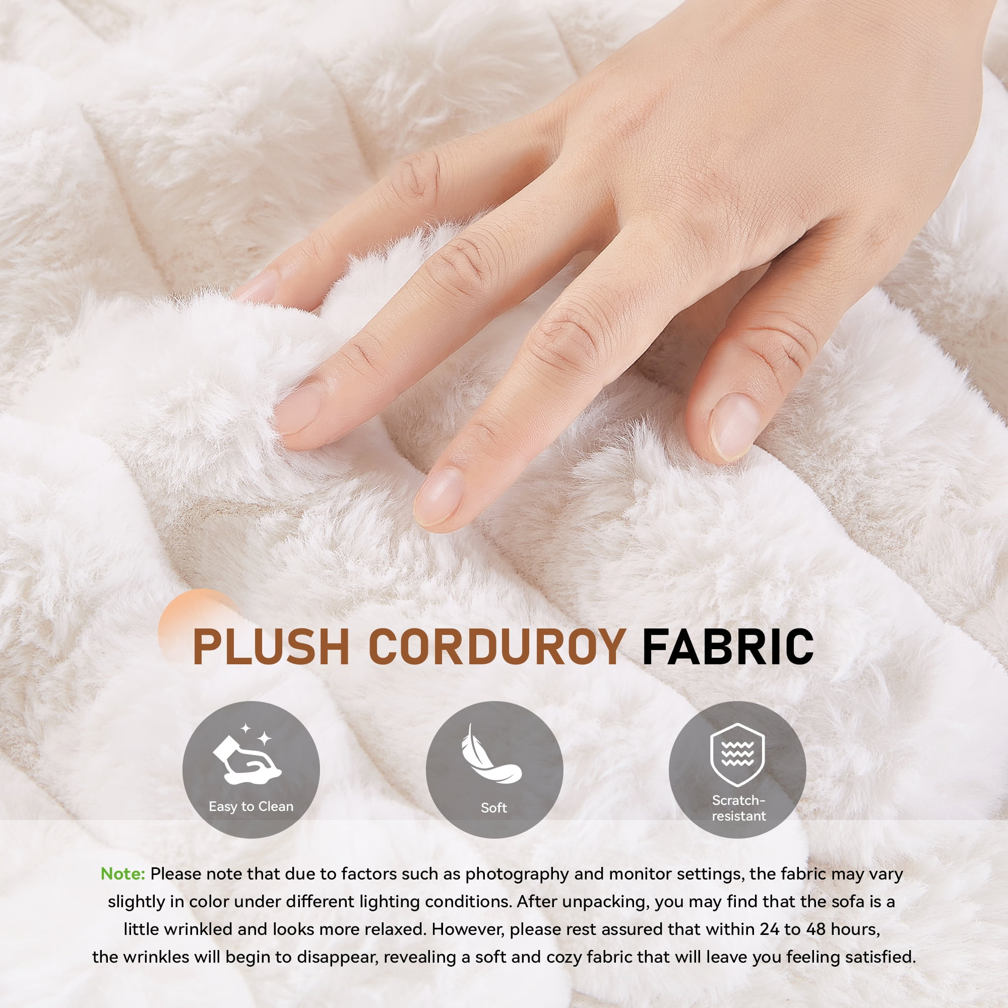 Muumblus Oversized Chaise Lounge Chair Indoor Furniture, No Assembly Required, Plush Corduroy Upholstered Sofa Bed Cozy Sleeper Couch for Living Room, Bedroom, Beige White