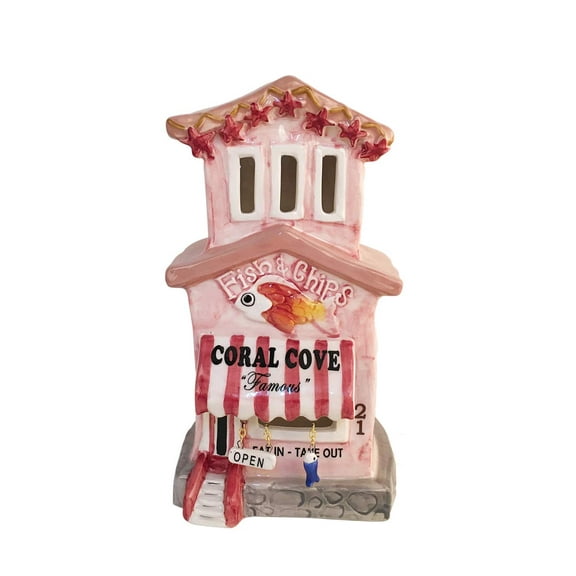 Blue Sky Ceramics Coral Cove Fish Chips Candle House, Multi