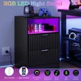 thumbnail image 4 of FANRAL Nightstand Set of 2,LED Nightstands with Charging Station,Fluted Design Bedside Table with RGB LED Lighting,Mid Century Modern Small Dresser with Storagee,Black Night Stand, 4 of 8