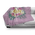 thumbnail image 3 of Aloha Soft Flannel Fleece Blanket, Hand Lettering with Hibiscus Lily Plumeria Flowers and Palm Leaves on Pink Backdrop, Cozy Plush for Indoor and Outdoor Use, 70" x 90", Multicolor, by Ambesonne, 3 of 6
