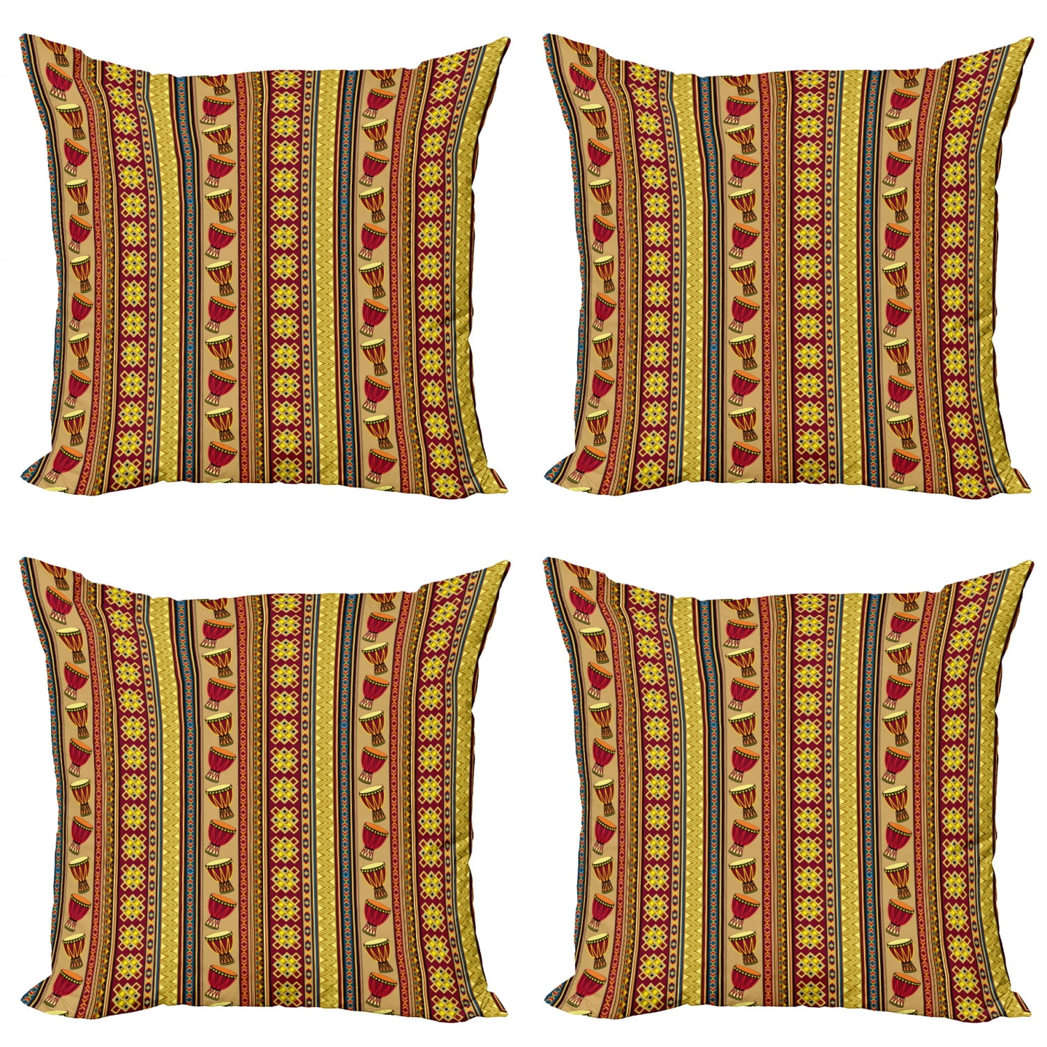 Ethnic Throw Pillow Cushion Case Pack of 4, Pattern with Abstract Folk