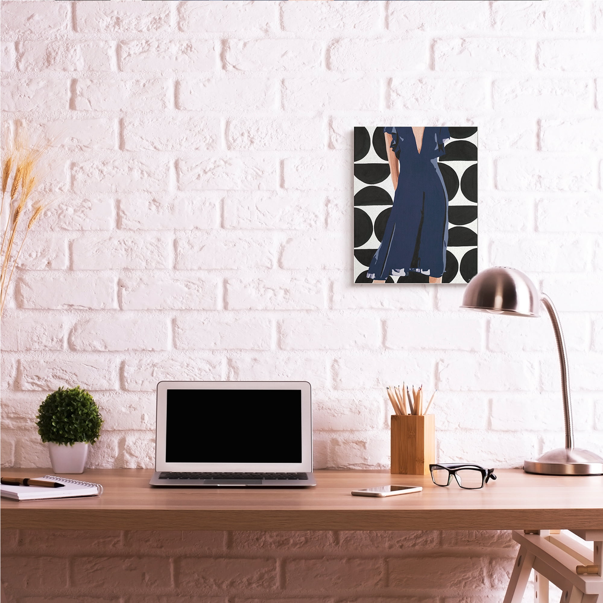 Stupell Industries Female Figure Navy Blue Dress Half Circle Pattern,16 x 20,Designed by Beth Ann Lawson