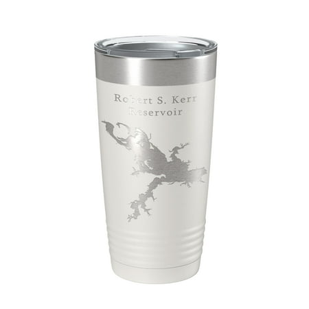 

Robert S. Kerr Reservoir Tumbler Lake Map Travel Mug Insulated Laser Engraved Coffee Cup Oklahoma 20 oz White