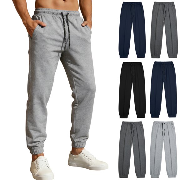 Men's Sweatpants with Pockets Elastic Waist Drawstring Tapered Ribbed Cuff Casual Jogger Pants for Workout Streetwear and Daily Loungewear