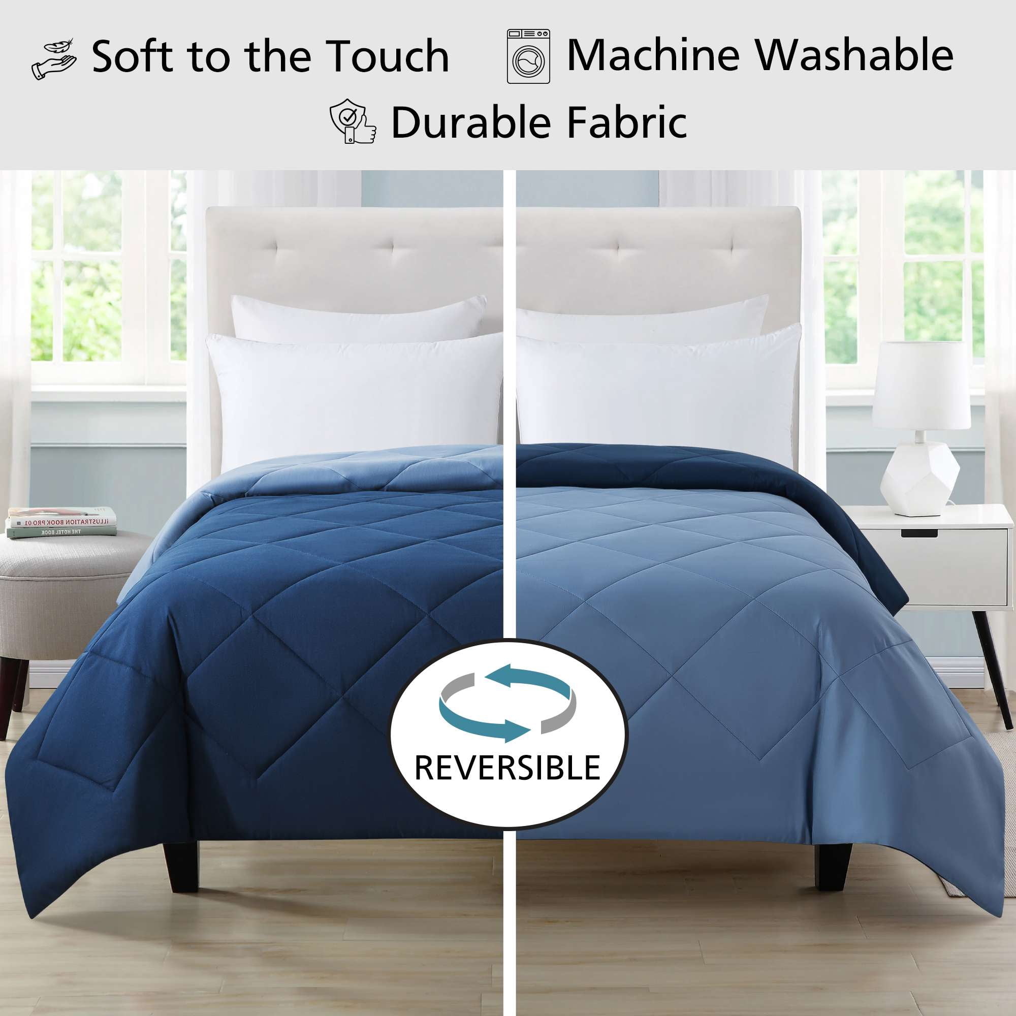 Mainstays King Comforter, All-Season Reversible Microfiber, Navy