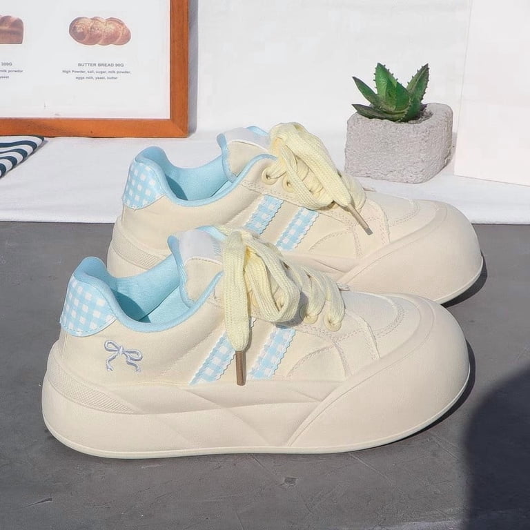 Women's Korean Style Chunky White Platform Sneakers 2026 All Season Cute Casual Shoes Ins Fashion Lace-Up Walking Shoes with Dress Comfort
