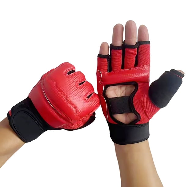 Eigraketly Guantes de boxeo transpirables de medio dedo con capa de amortiguación EVA PU es boxeo duradero Ropa Deportiva, Zapatos rojo Talla L (160-170 cm)