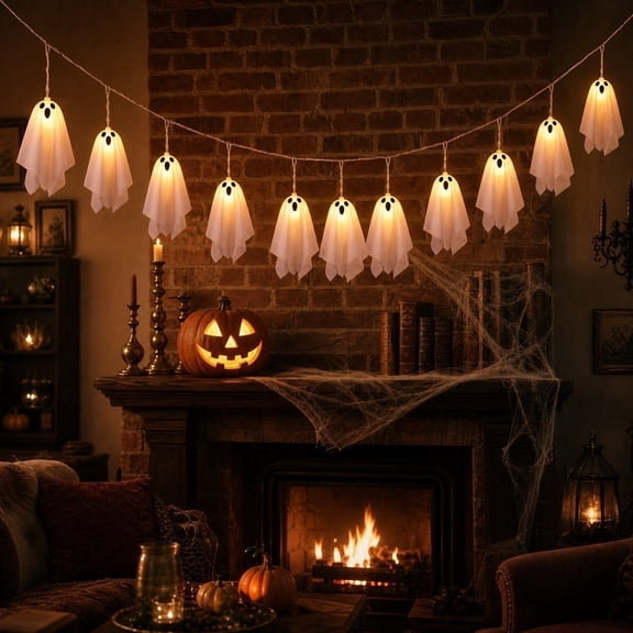 Halloween Ghost String Lights, LED Cute Spooky Fairy Lights for Fireplace Party Home Decor, Halloween LED Ghost Garland Lights, Battery Operated Hanging Lights for Indoor Room Decor