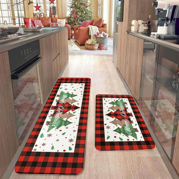 2 Alfombras y Tapetes Navideños para Cocina, Antideslizantes, para Decoración Navideña (40,6 X 60,9 Cm + 40,6 X 122,9 Cm)
