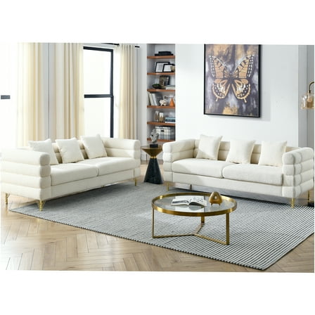 JERFIT Modern 3-Piece Ivory Teddy Fabric Sofa Set with Gold Metal Legs for Living Room