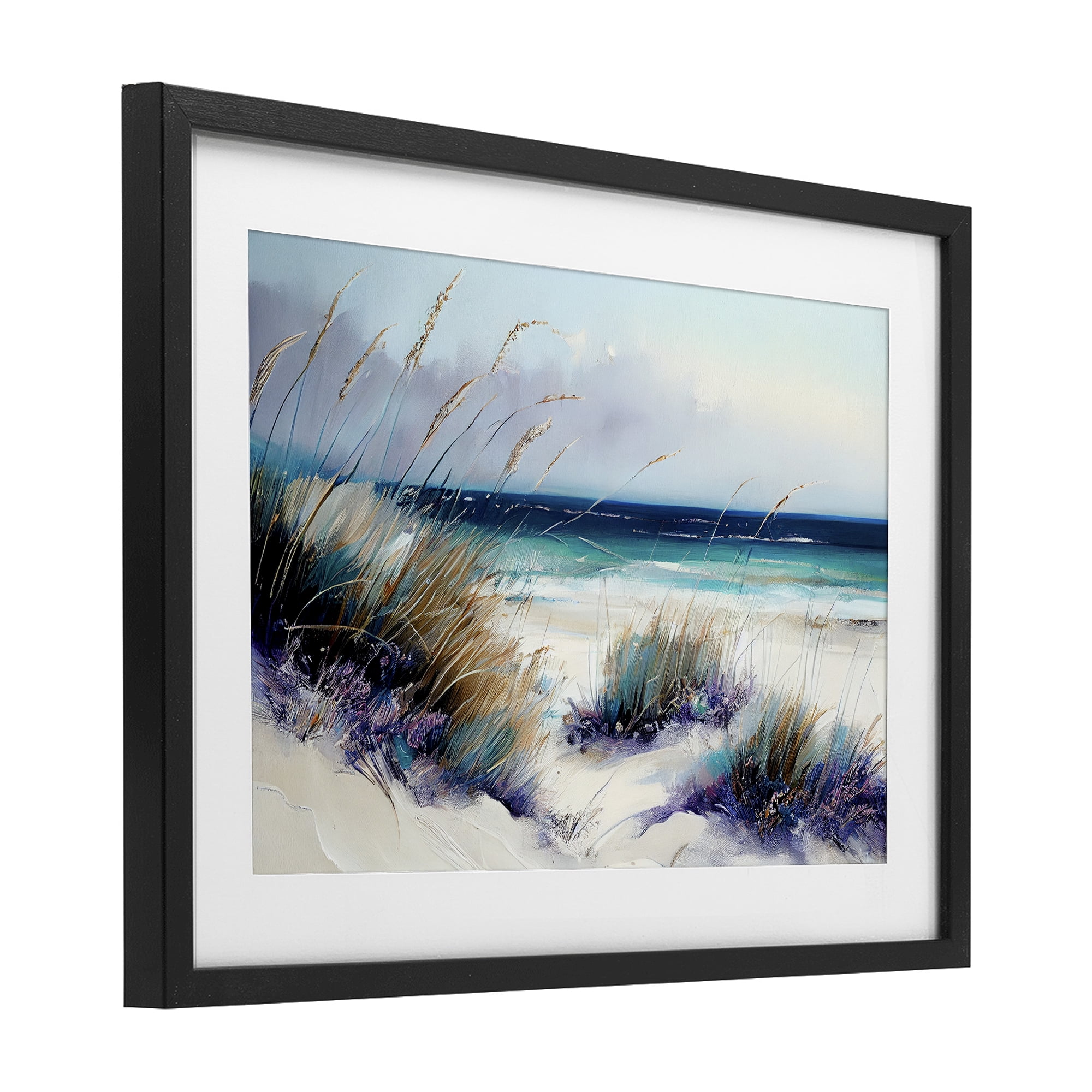 Euphoria Beach Dunes Black Framed Print Under Glass, design by Sasha