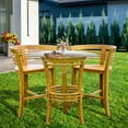 thumbnail image 4 of 3 Piece Teak Wood Half Moon Outdoor Patio Bistro Bar Set with 36" Round Glass Top Table and 2 Barstools, 4 of 5
