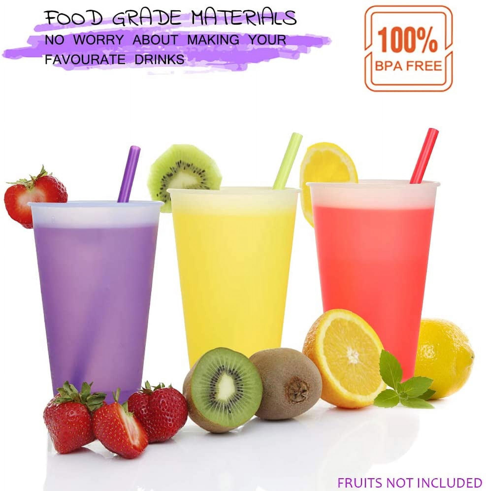 Casewin Kids Cups Tumblers with Lids & Straws - 7 Pack 12 OZ Iced Water Colour Changing Cups for Cold Drinking BPA Free Reusable Plastic Tumbler Set for Party Kid Smoothie Cup Travel Mugs