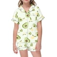 thumbnail image 3 of Pyjamas pour Enfants Ensemble de Pyjamas en Satin 2 Pcs pour Enfants Imprimé Graphique Chemise à Manches Courtes Boutonnée et Short Pyjama Enfant Fille Vert 2 Ans-3 Ans, 3 of 7