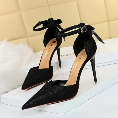

Women‘s Ankle Strap Stiletto Sandals Bow Tie Decor Solid Color High Heels Women‘s Pointed Toe Fashion Pumps
