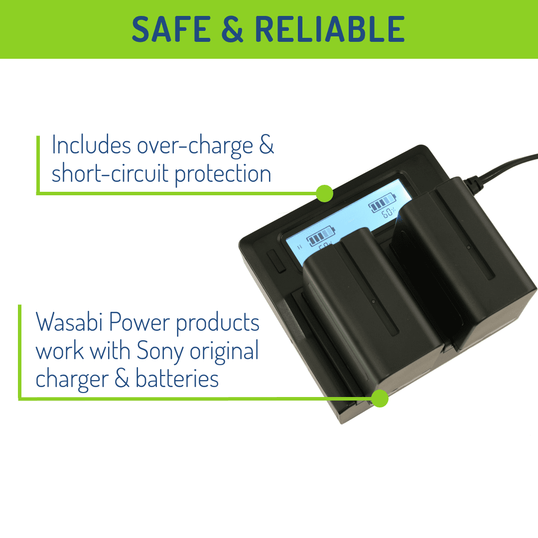 L Series NP-F975 Wasabi Power Battery NP-F960 and Dual Charger for Sony NP-F950 NP-F970 2-Pack