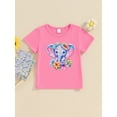 thumbnail image 2 of Kids Girls Summer T-Shirt Cartoon ElephantFlower Print Short Sleeve Round Neck Graphic Tops, 2 of 7