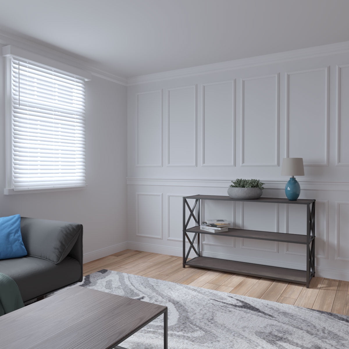 Ekena millwork 94 1/2"L (Adjustable 108"H to 132"H) Ashford Square Panel Stacked Wall Wainscot Paneling Kit