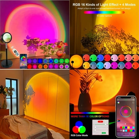 

WAGZOQN Atmospheric Smart Bluetooth Rainbow Sunset Projector Night Light Lamp for Coffe Shop Background Wall Decoration