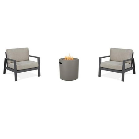 Home Square Set of 3 Propane Fire Pit Table & 2 Outdoor Chairs with Cushions
