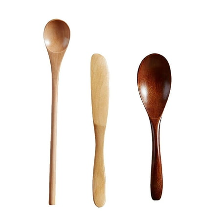 

3PCS Wooden Tableware Multi-size Honey Spoon Coffee Stirring Spoon Solid Wooden Teaspoon