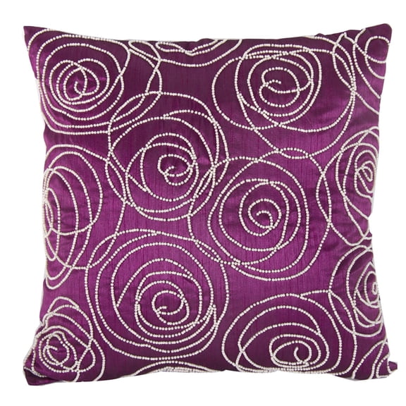 A&B Home 18"x18" Poly Silk Faux Pearl Embellished Pillow in Fuchsia T37642-FUSC