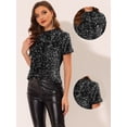 thumbnail image 2 of DARING DIVA Women's Velvet Sequin Short Sleeve Clubwear Blouse S Black, 2 of 6