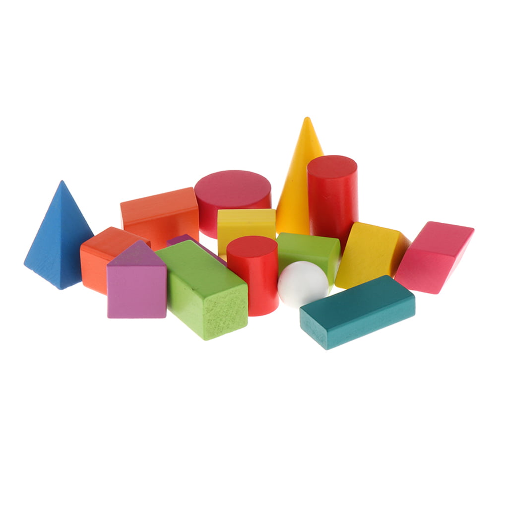 3D Geometric Shapes Solids Wooden Math Games Toys Puzzle Pack of 14 Pcs 